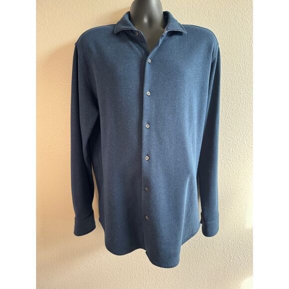 Robert Talbott Navy Blue Peruvian Cotton Shirt size Large EUC SOFT - Picture 2 of 4